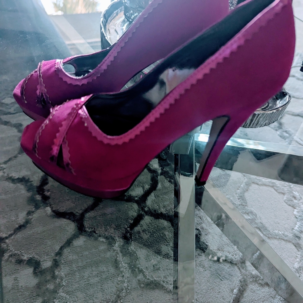 JustFab Fuchsia Peep-Toe Heels